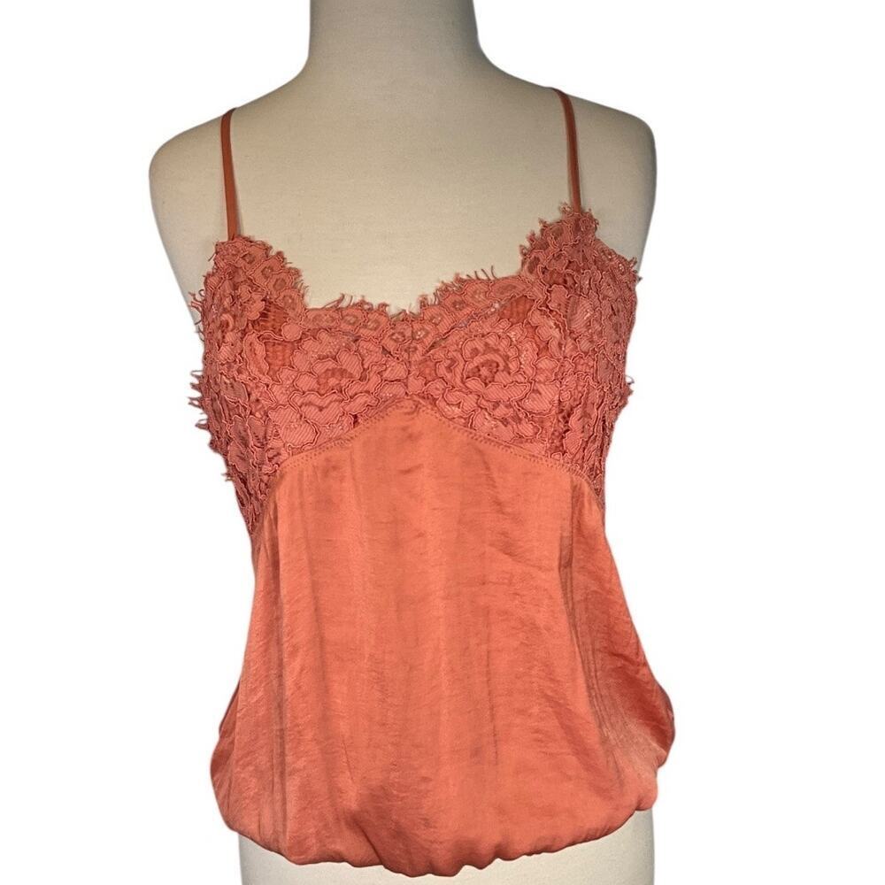 Free People burnt orange lace bodysuit Med halter adjustable silky lingerie top